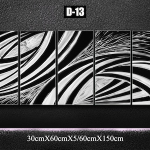 Arte mural de metal plateado y negro: Escultura de pintura abstracta
