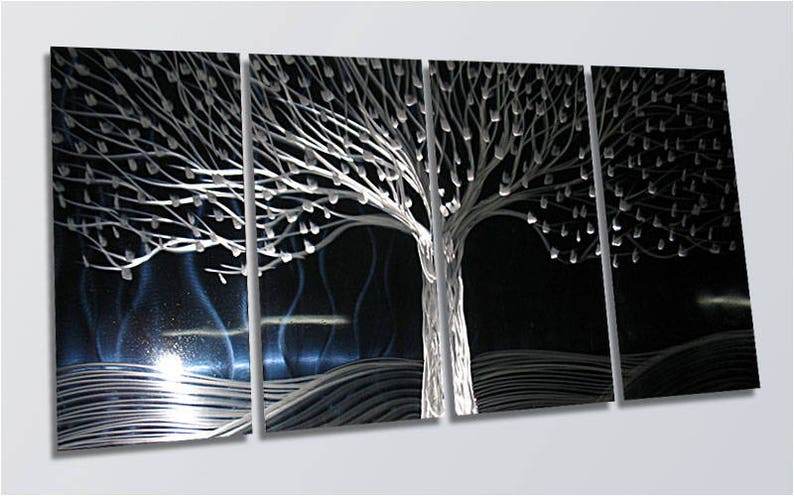 A01 Original Special Metal Wall Art Large Black Silver Home Decor Direct From Artist Tree of Life image 3