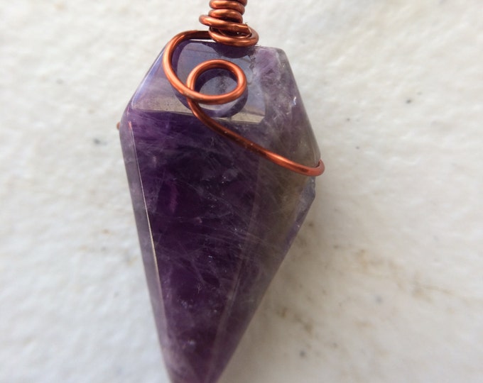 Amethyst Crystal Polished Point Pendant, Handcrafted Wire Wrapped Copper Gemstone Necklace, February Birthstone, Purple Stone