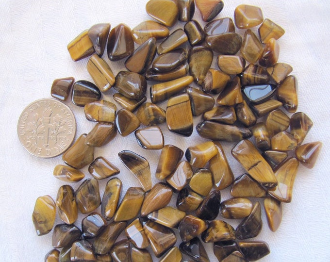 Gold Tiger Eye / Cat's Eye Gemstone Pebbles, lot/100 tiny undrilled tumbled stone chips gem trees, elixirs, orgone, crystal grids, charms