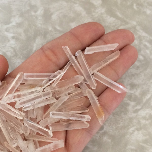 Short Thin Quartz Crystal Jewelry Points, Bulk Lots Thin Clear Quartz Crystals, .5-1” long 2-4mm wide unpolished small quartz crystal points