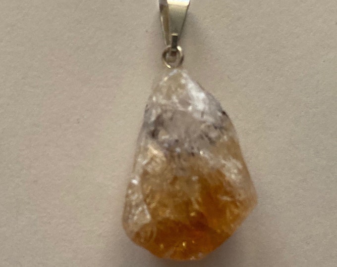 Citrine Point Gemstone Pendant, Citrine Crystal Stone Necklace on Silver-Tone Chain, Healing Stones, Reiki, Chakra