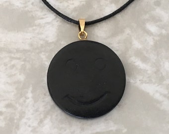 Blij gezicht / verdrietig gezicht hanger - Zwarte Onyx 2-Faced Charm Smile of Frown, Onyx Crystal Ketting Edelsteen Kraal, Stone Charm, natuurlijke sieraden