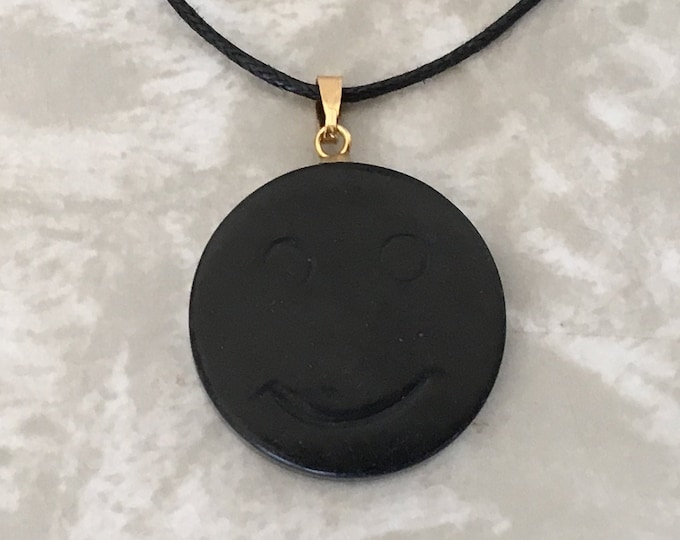 Happy Face / Sad Face Pendant - Black Onyx 2-Faced Charm Smile or Frown, Onyx Crystal Necklace Gemstone Bead, Stone Charm, Natural Jewelry