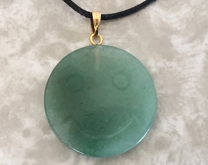 Happy Face / Sad Face Pendant - Green Aventurine 2-Faced Charm Smile or Frown, Crystal Necklace Gemstone Bead, Stone Charm, Natural Jewelry