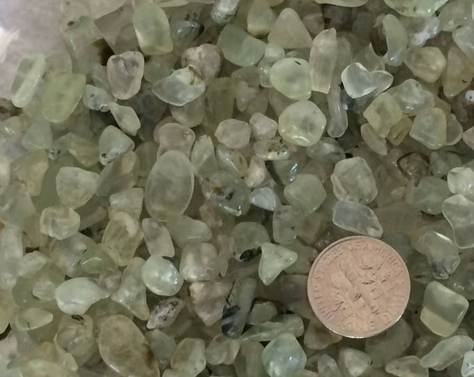 Green Prehnite Gemstone Small Pebbles, lot of 100 tiny undrilled tumbled stone chips for gem trees, elixirs, orgone, crystal grids, candles