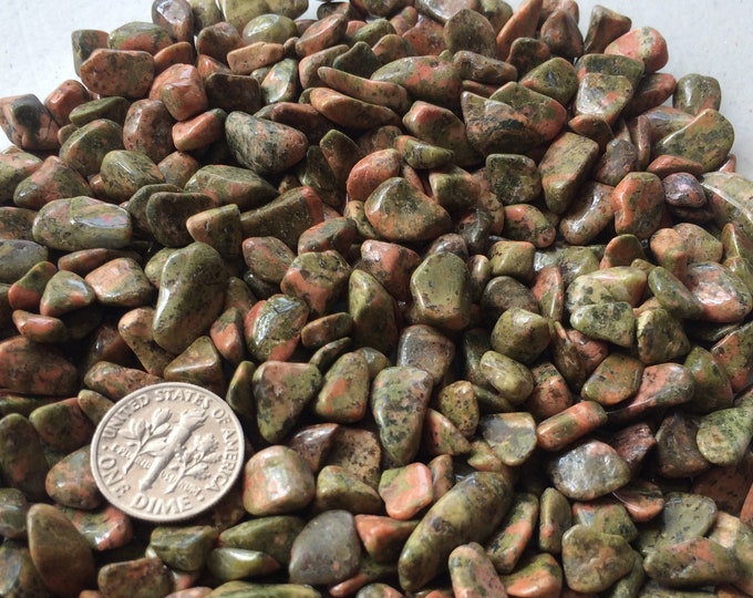 Unakite Small Gemstone Pebbles 100 Lot, tiny undrilled chips, small tumbled stones green & pink,  gem trees, candles, crystal grids, orgone
