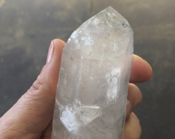 Large Quartz Transmitter Crystal, Clear Quartz Crystal Point, Standing Crystal w/ cut base, Semi-polished Quartz Point Lemurian Seed Crystal