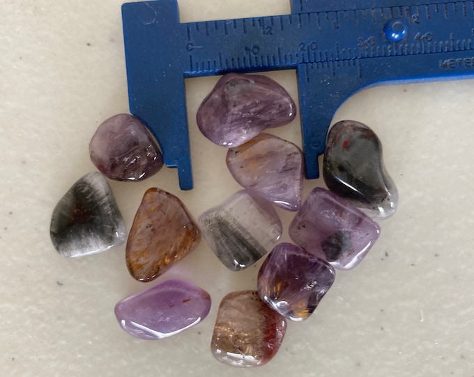 Super 7 Amethyst, lot of 10 small tumbled stones, natural Super 7 gemstones for crystal grids, orgonite, chakras, Melody stone
