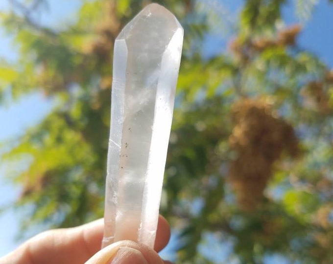 Manifestation Crystal, Double Terminated Quartz, Self Healed Warrior Crystal w, Key Craters, Unpolished Clear Quartz Lemurian Crystal Wand