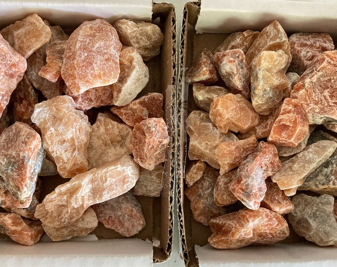 Orange Calcite Rough 1/2 lb. Mixed Size and Grade, Orange Calcite Mixed-Size Stone Chunks & Pieces, 1/2"-1" Natural Unpolished Crystals