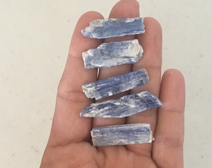 Lot of 5 Small Blue Kyanite Crystals, Natural Unpolished Kyanite Blades, Blue Kyanite Gemstone Specimens, Chakra Clearing, Empath Healing