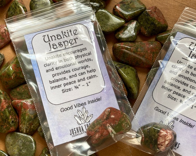 Unakite Medium Size Tumble One (1) Gemstone with Mystic Property Card, Tumbled stone green & pink,  candles, crystal grids, orgone