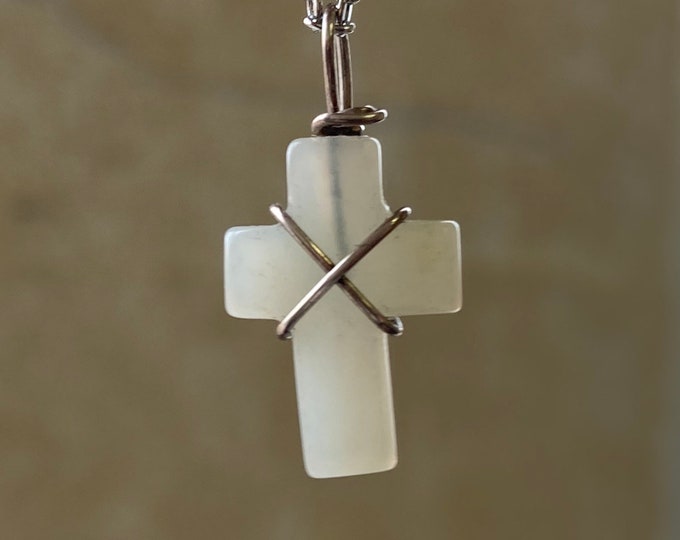 Sterling Onyx Cross Carved Gemstone Pendant, Onyx Stone Cross Necklace Silver Tone Chain, Mexican Onyx, Christian Jewelry, Cross Pendant