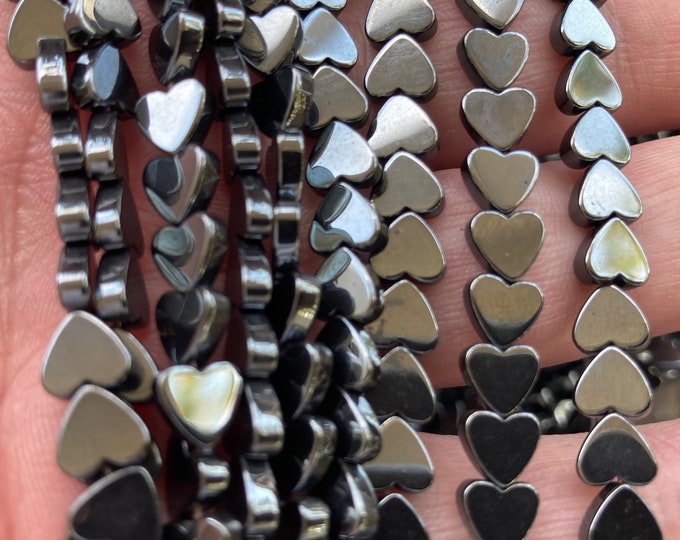 Hematite Heart Shape Beads 6mm, Full 16" Strand, Small Hematite Heart beads drilled top to bottom, jewelry making, grounding, protection