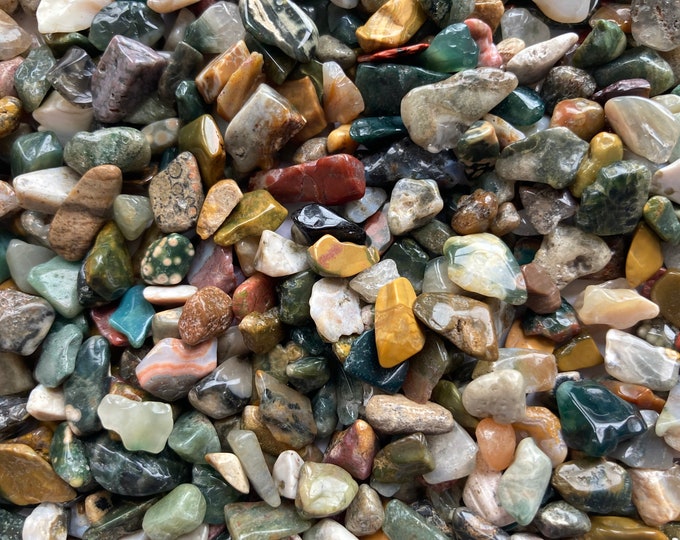 Ocean Jasper Gemstone Pebbles, lot of 100 tiny undrilled polished loose stone chips for gem trees, elixirs, Ocean Jasper, Mixed Color