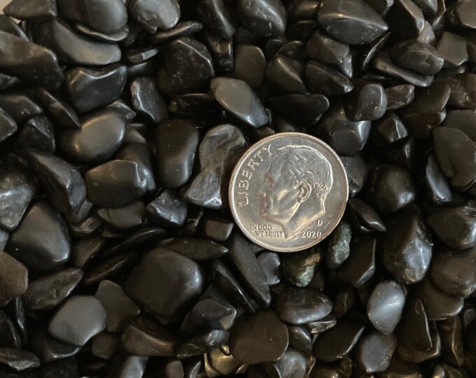 Black Tourmaline Gemstone Pebbles, lot of 100 tiny undrilled tumbled stone chips for gem trees, candles, crystal grids, orgone, elixirs