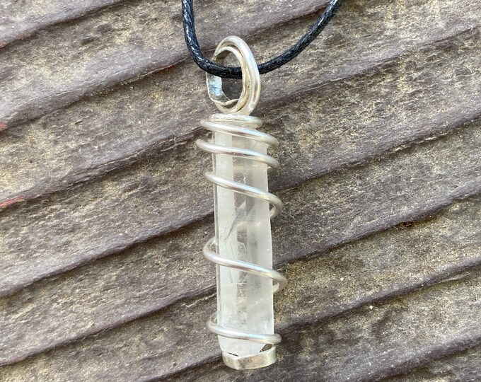 Empath Quartz Crystal and .925 Sterling Silver Spiral Wire Wrap, Pendant, Wire Wrapped Crystal Necklace, Quartz Point Pendant, Handcrafted