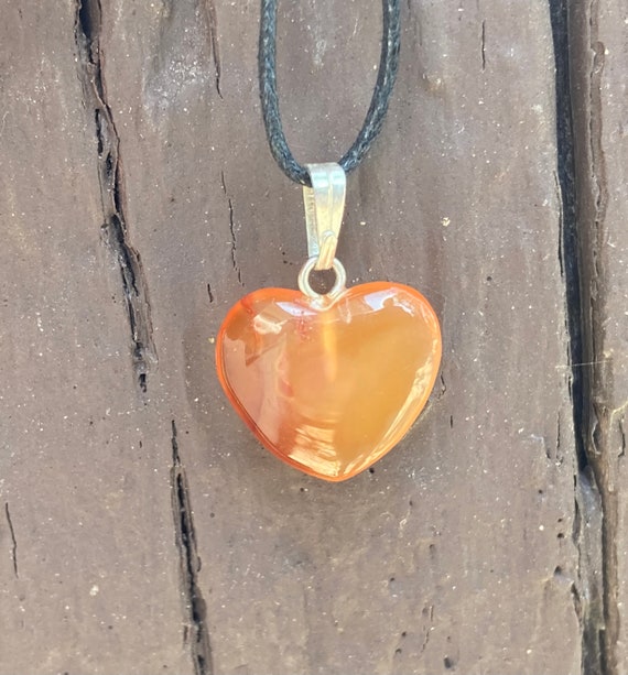 Orange Carnelian Heart Shape Carved Gemstone Pend… - image 5