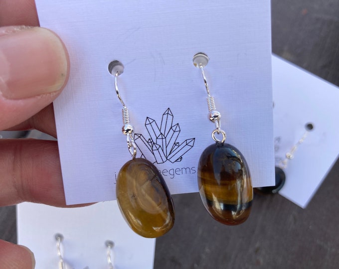 Gold Tiger Eye Handcrafted Polished Nugget Drop Earring, Handmade Jewelry