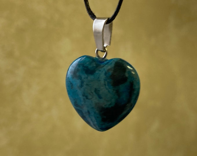 Turquinite Dyed Blue Heart Pendant, Turquoise Howlite Heart Necklace, Heart Shaped Dyed Turquoise, Choice of Necklace Styles