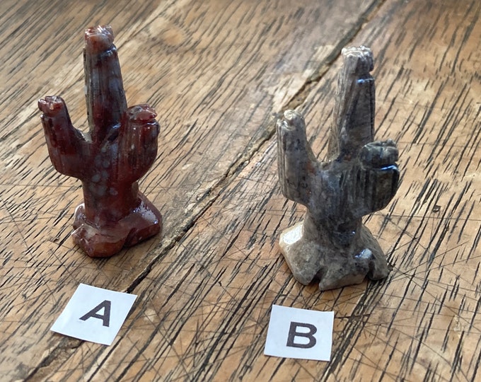 You Pick! Carved Soapstone Cactus Desert Totem, Gemstone Cactus Figurine, Carved Stone Cactus Altar Piece, Spirit Desert Totem