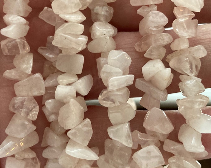 Rose Quartz Gemstone Chip Strand 32" Full Strand Beads, Tumble Polished Crystal Gemstone Chip Necklaces, Drilled Pebble Small Chips