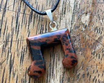 Mahonie Jasper muzieknoot vormige gesneden edelsteen hanger, tuimelen gepolijste stenen ketting, uw keuze van snoer, natuursteen sieraden