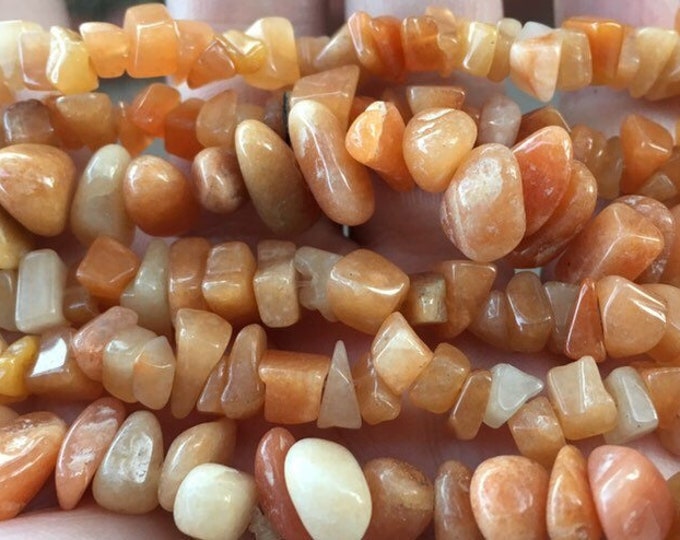 Peach Aventurine Beads, Chip Strand 32" Full Strand Beads, Tumble Polished Crystal Gemstone Chip Necklaces, Drilled Pebble Small Chips