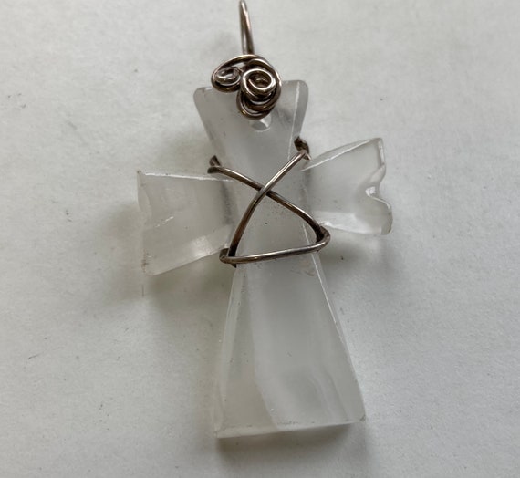 Onyx Cross Carved Gemstone Pendant, Banded Onyx S… - image 1