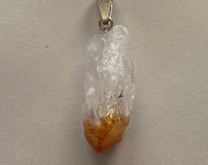 Citrine Point Gemstone Pendant, Citrine Crystal Stone Necklace on Silver-Tone Chain, Healing Stones, Reiki, Chakra