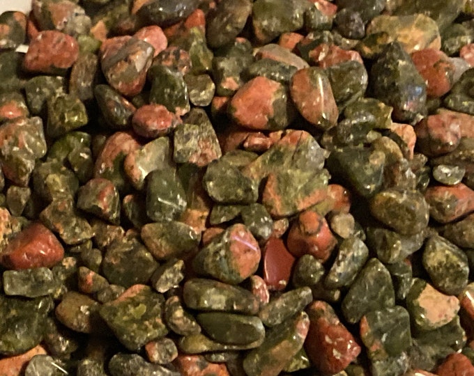 Unakite XX-Small Gemstone Pebbles 1 Ounce, tiny undrilled chips, small tumbled stones green & pink,  gem trees, candles, crystal grids