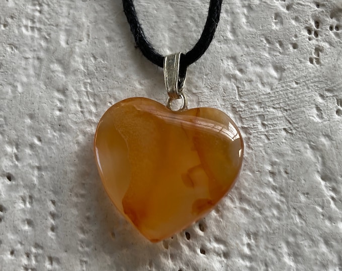 Carnelian Heart Shape Pendant, Orange Agate Carnelian Heart Necklace, orange stone heart, natural gemstone jewelry, heart charm, bead