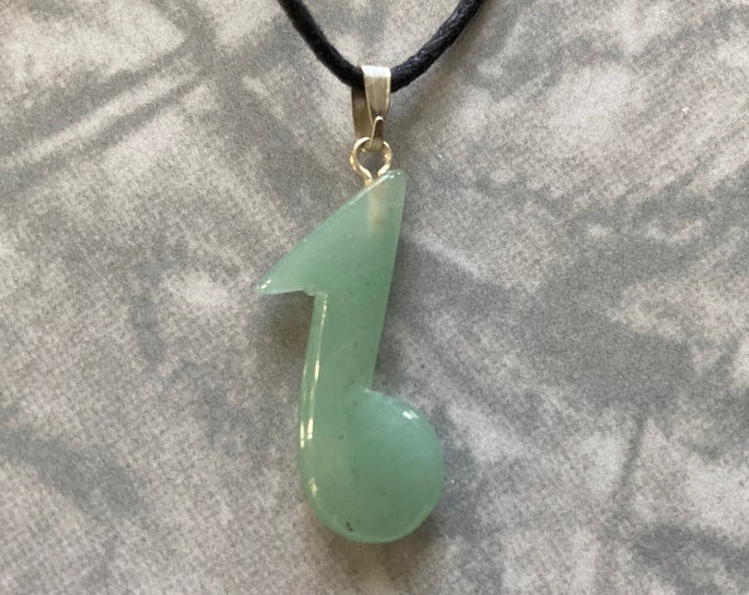 Aventurine Musical Note Shaped Carved Gemstone Pendant, Tumble Polished Stone Necklace, Your Choice of Cord, Natural Stone Jewelry