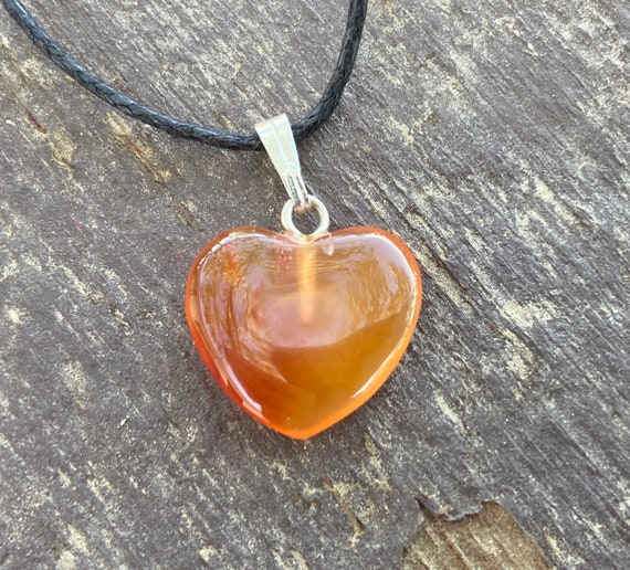 Orange Carnelian Heart Shape Carved Gemstone Pend… - image 3