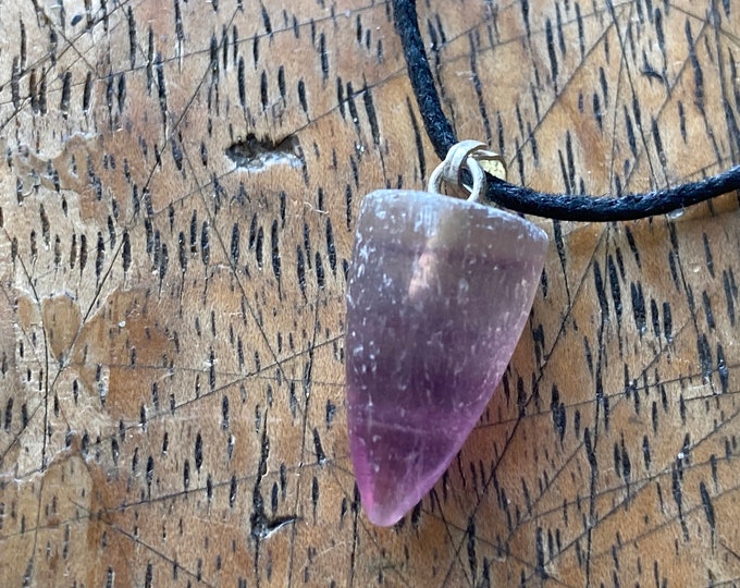 Purple Fluorite Point Pendant, Banded Fluorite Shape Necklace on Black Cord, Fluorite Crystal Necklace, Gemstone Heart, Fluorite Bullet