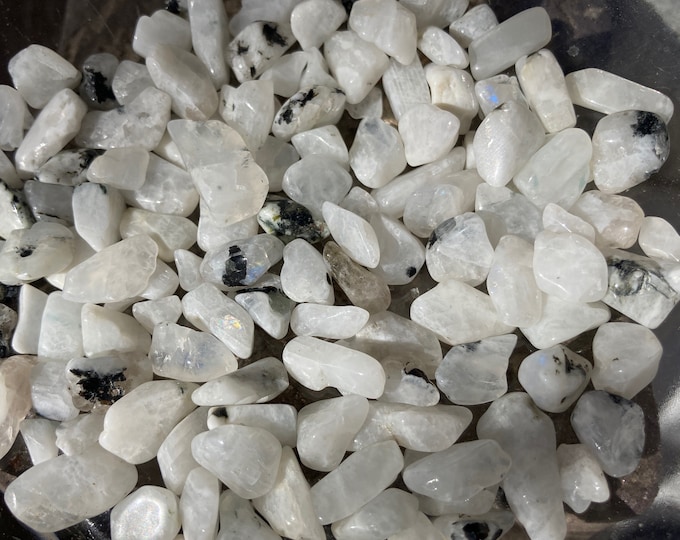 Rainbow Moonstone Tiny Gemstone Pebbles, undrilled chips  lot of 100 tumbled stones, Moonstone small pieces for crystal grids, orgonite