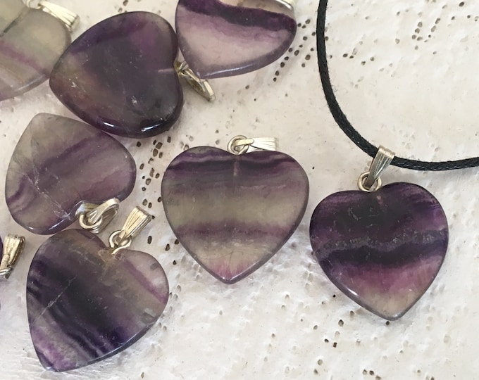 Rainbow Fluorite Heart Shape Pendant, Banded Purple Fluorite Gemstone Necklace, Fluorite Crystal Heart Necklace, Fluorite Bead, Heart Charm