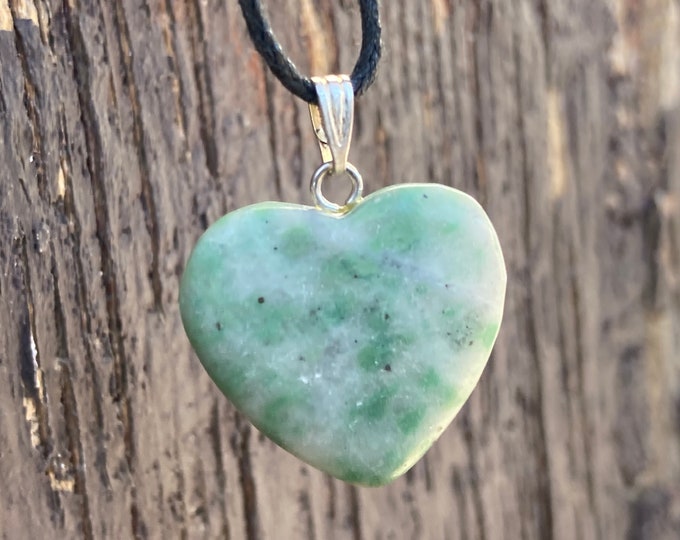 Green Amazonite Heart Shape Carved Gemstone Pendant, Tumble Polished Stone Necklace on Adjustable Cord, Natural Stone Jewelry