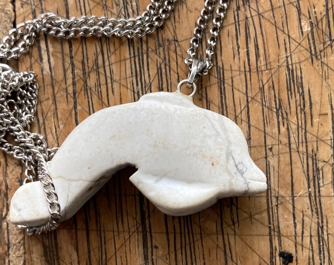 White Howlite Dolphin Shape Gold Filled Pendant, Handmade, Highly Polished