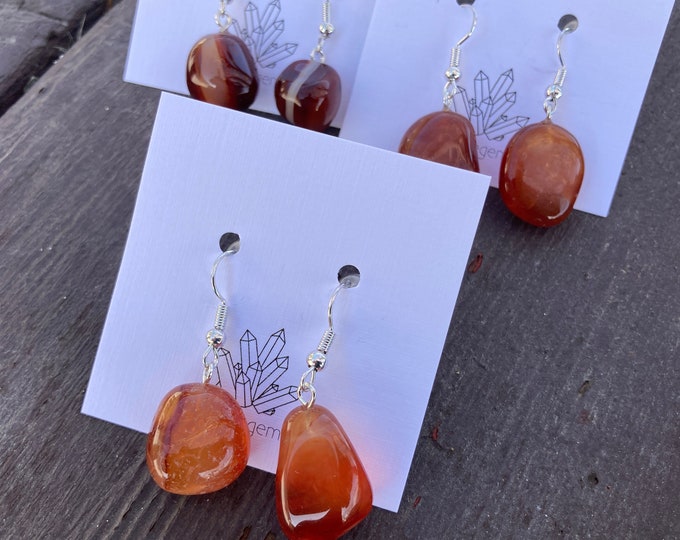 Carnelian Handcrafted Polished Nugget Drop Earring, Handmade Jewelry