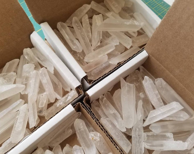 1/2 lb. Clear Quartz Crystal Rough Mix, B Grade Quartz Points & Pieces, 1-2" Natural Unpolished Clear Quartz Crystals, approx 30pc sper box