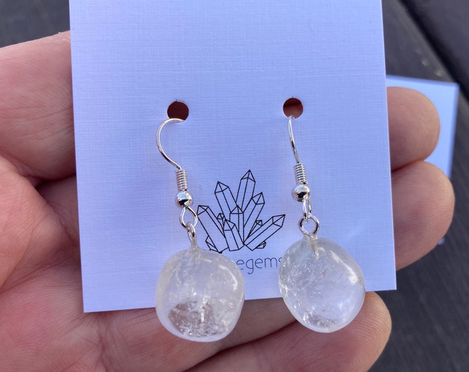 Clear Quartz Handcrafted Polished Nugget Drop Earring, Handmade Jewelry