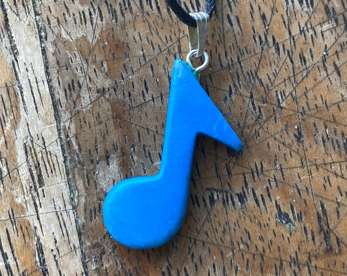 Howlite Turquoise Musical Note Shaped Carved Gemstone Pendant, Turquinite Polished Stone Necklace, Choice of Cord, Natural Stone Jewelry