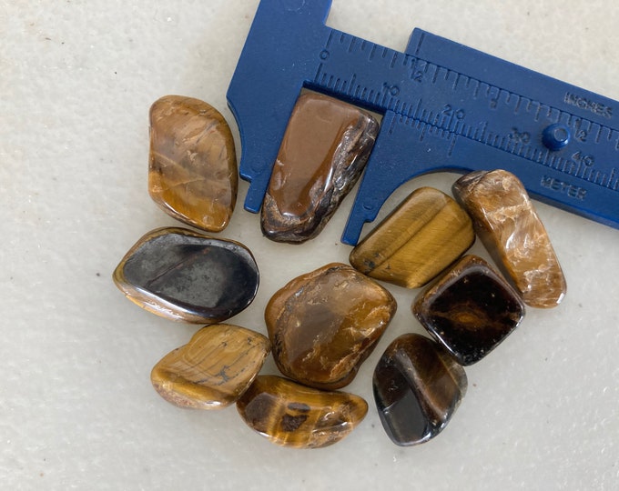 Gold Tiger Eye lot of 10 tumbled stones small size 3/4" - 1" Tiger Eye cat's eye crystal gemstone for crystal grids, jewelry making, crafts