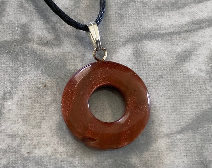 Goldstone Donut Pendant, Sparkly Copper Gemstone Necklace, Goldstone Carved, Goldstone Donut Charm Bead, Natural Carved Stone Jewelry