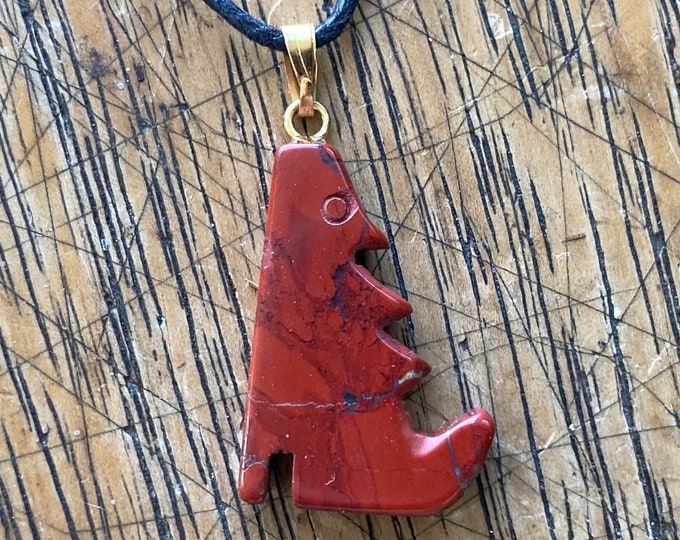 Red Jasper Coyote / Wolf Shaped Carved Gemstone Pendant, Tumble Polished Natural Stone Jewelry, Necklace on Adjustable Cord