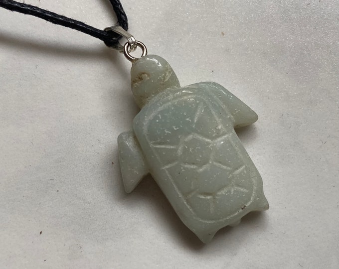 Amazonite Turtle Shape Pendant, Amazonite Tortoise Shape Necklace on Adjustable Cord, Natural Stone Jewelry