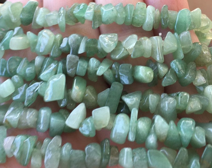 Green Aventurine Gemstone Chip Strand 32" Full Strand Beads, Tumble Polished Crystal Gemstone Chip Necklaces, Drilled Pebble Small Chips