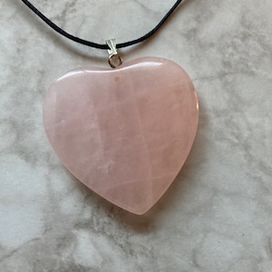 Pink Rose Quartz Large Heart Necklace, Natural Gemstone Pendant, Crystal Necklace Jewelry Rose Quartz Heart Charm on 16&quot; silver tone chain